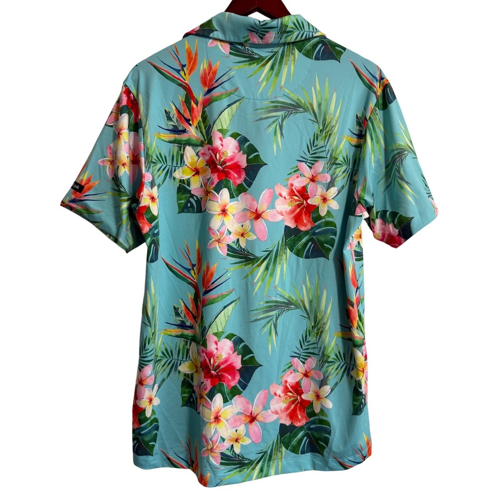 Bad Birdie Mens Tropical Floral Golf Polo Shirt Blue Size M - Picture 6 of 6